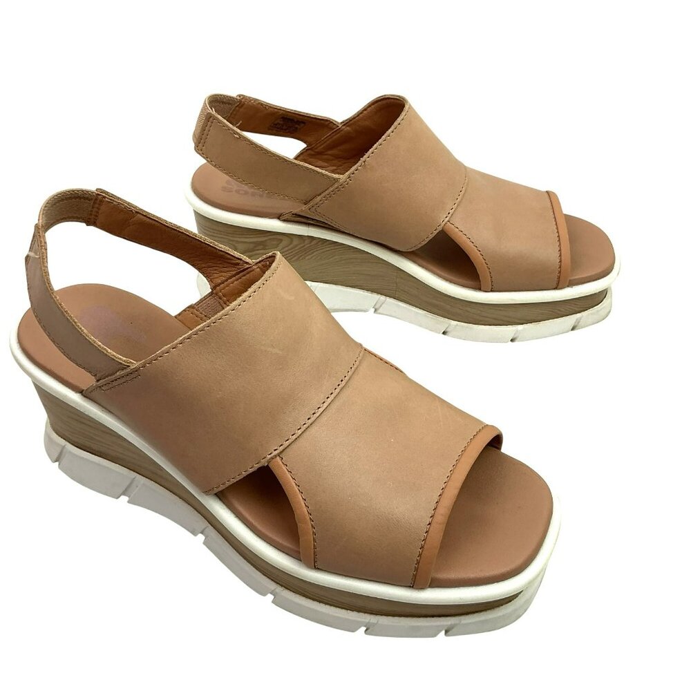 Sorel Joanie lll Slingback Wedge Leather Platform Sandals Womens 7.5 Beige - Picture 10 of 13